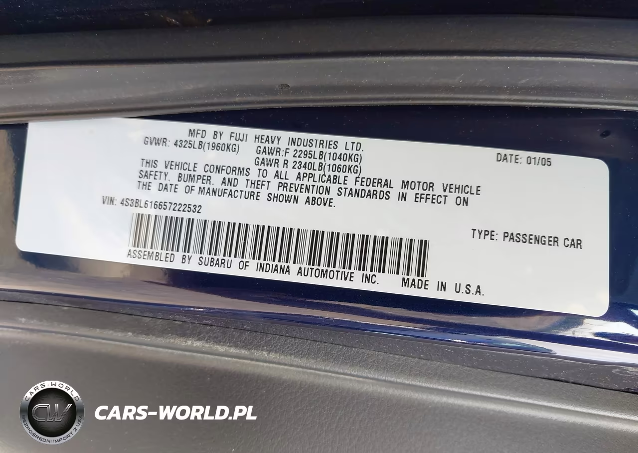 2005 Subaru Legacy 2.5I VIN:4S3BL616657222532 - 9