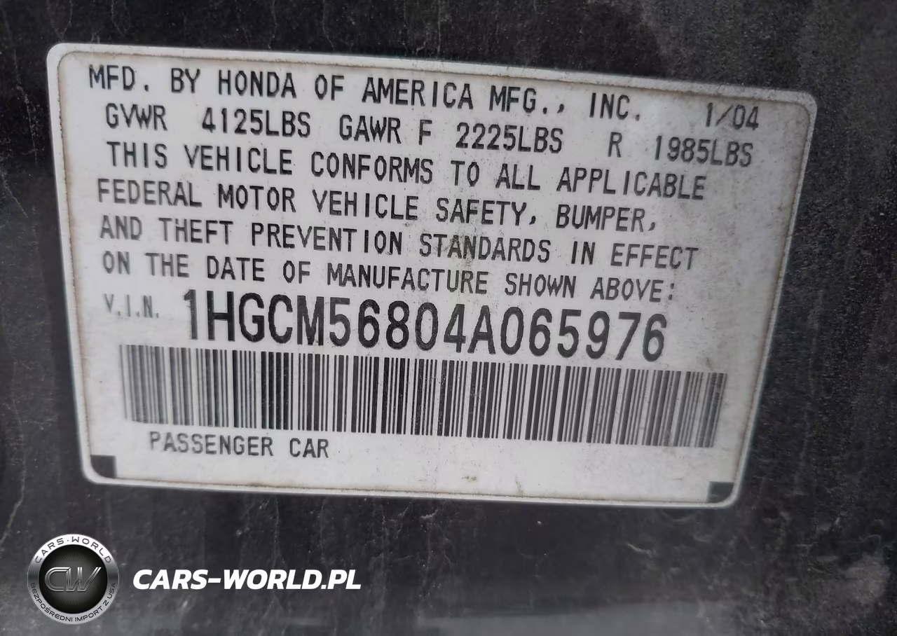 2004 Honda Accord 2.4 Ex VIN:1HGCM56804A065976 - 9