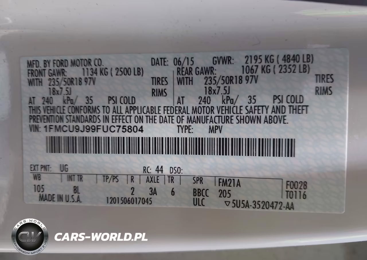 2015 Ford Escape Titanium VIN:1FMCU9J99FUC75804 - 9