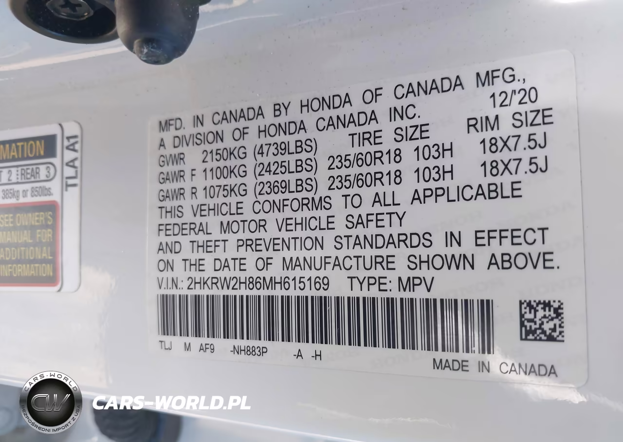 2021 Honda Cr-V Awd Ex-L VIN:2HKRW2H86MH615169 - 9