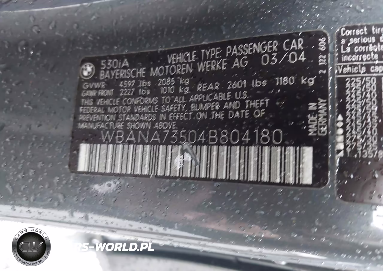 2004 BMW 530I VIN:WBANA73504B804180 - 9