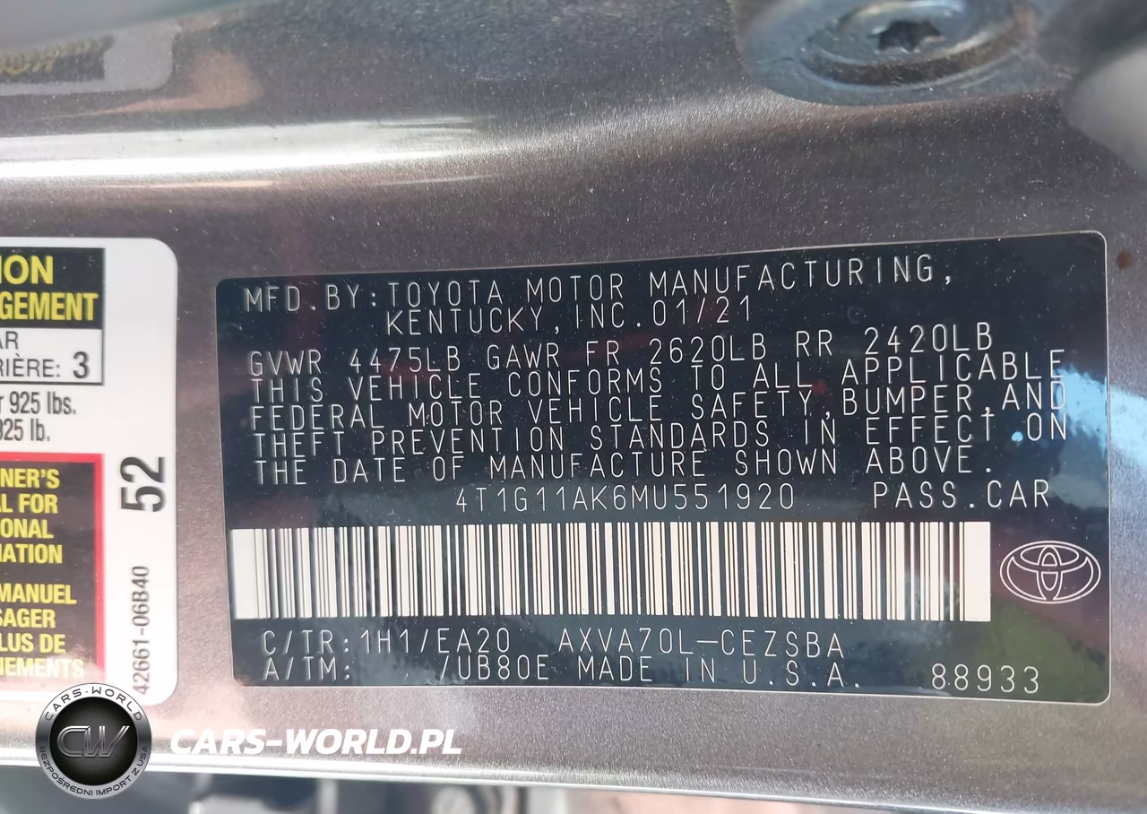 2021 Toyota Camry Se VIN:4T1G11AK6MU551920 - 9