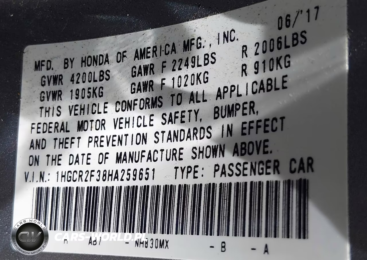 2017 Honda Accord Lx VIN:1HGCR2F38HA259651 - 9