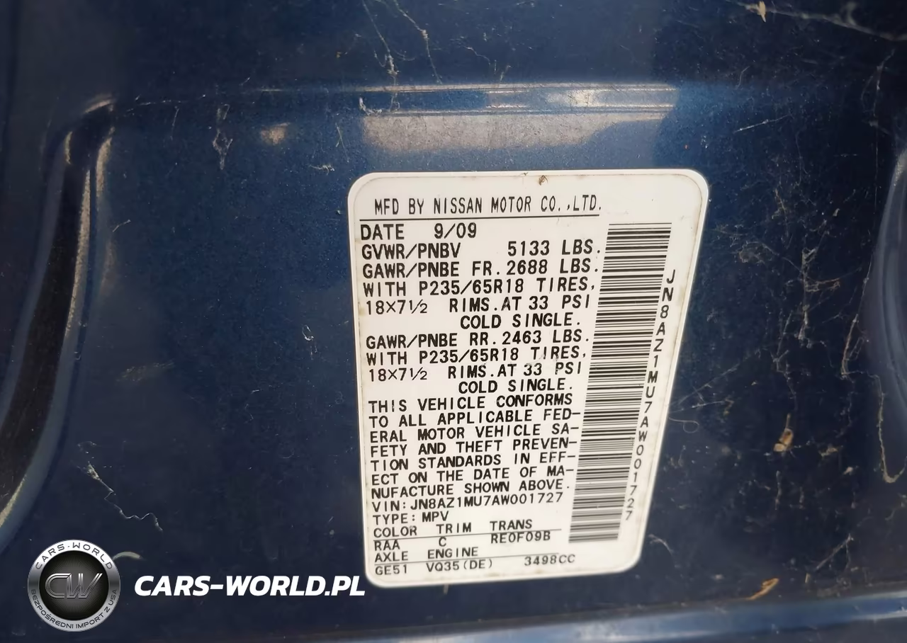 2010 Nissan Murano Sl VIN:JN8AZ1MU7AW001727 - 9