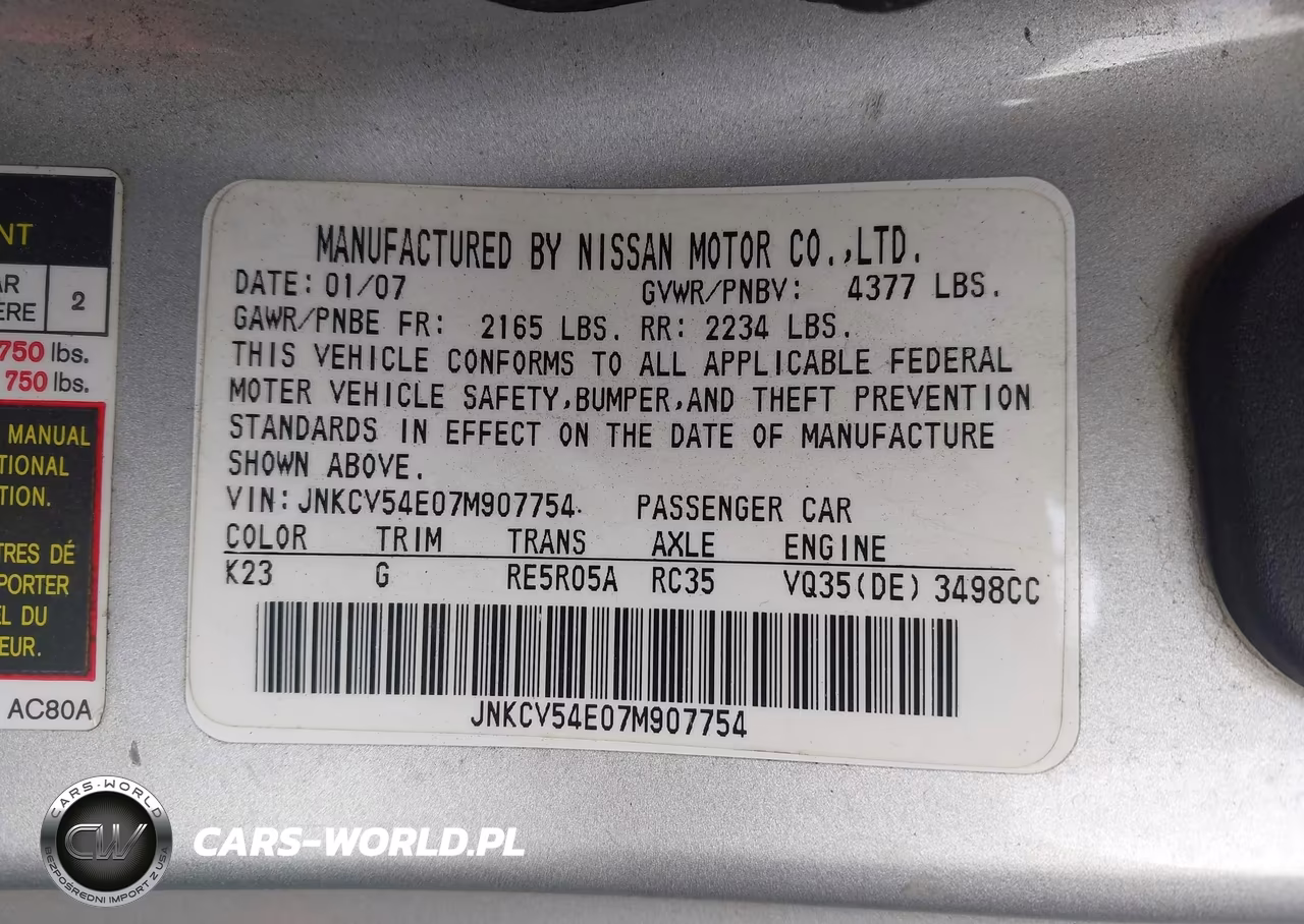 2007 Infiniti G35 VIN:JNKCV54E07M907754 - 9