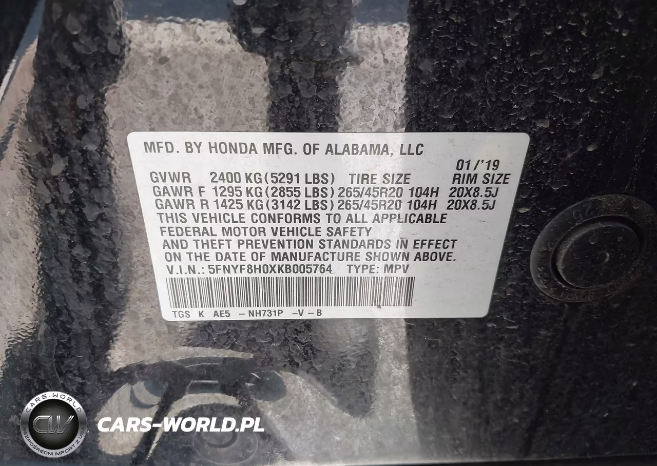 2019 Honda Passport Elite VIN:5FNYF8H0XKB005764 - 9