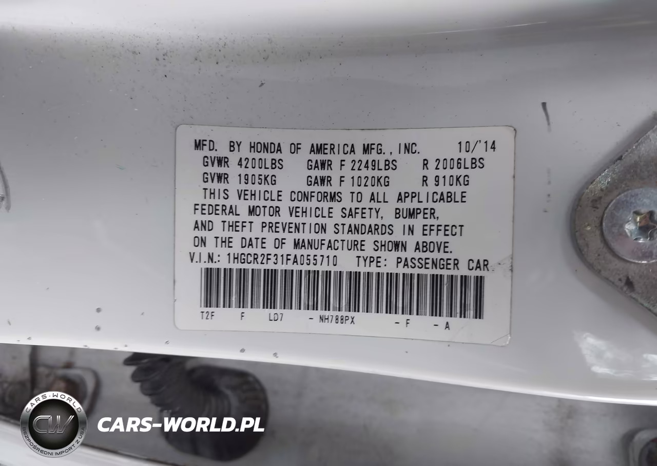 2015 Honda Accord Lx VIN:1HGCR2F31FA055710 - 9