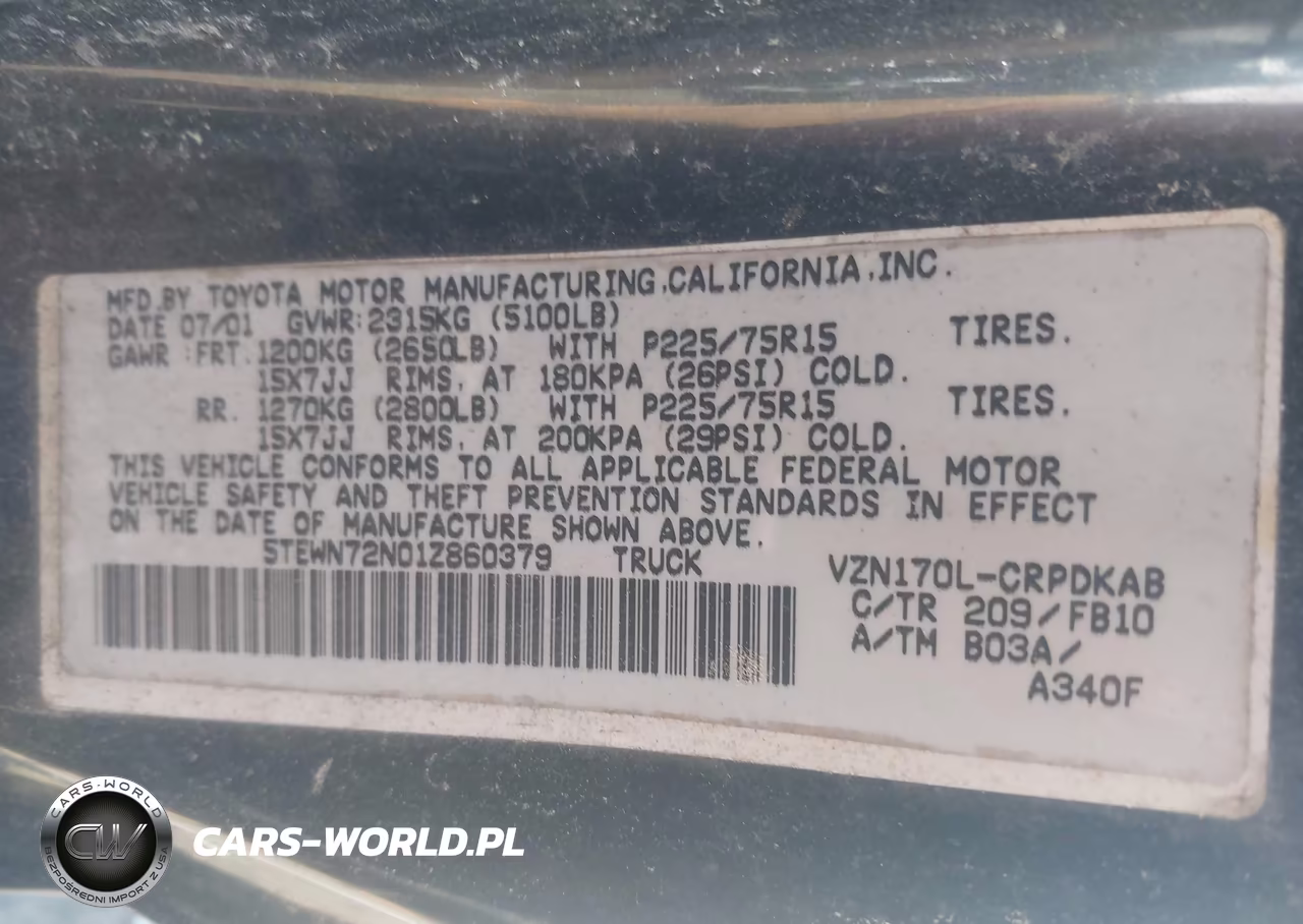 2001 Toyota Tacoma Base V6 VIN:5TEWN72N01Z860379 - 9
