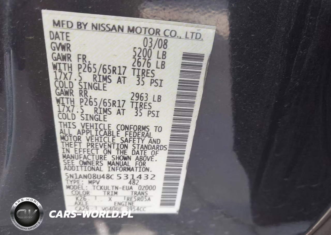 2008 Nissan Xterra Se VIN:5N1AN08U48C531432 - 9