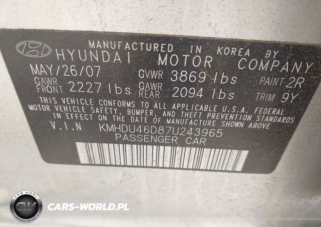 2007 Hyundai Elantra Gls-Ltd-Se VIN:KMHDU46D87U243965 - 9
