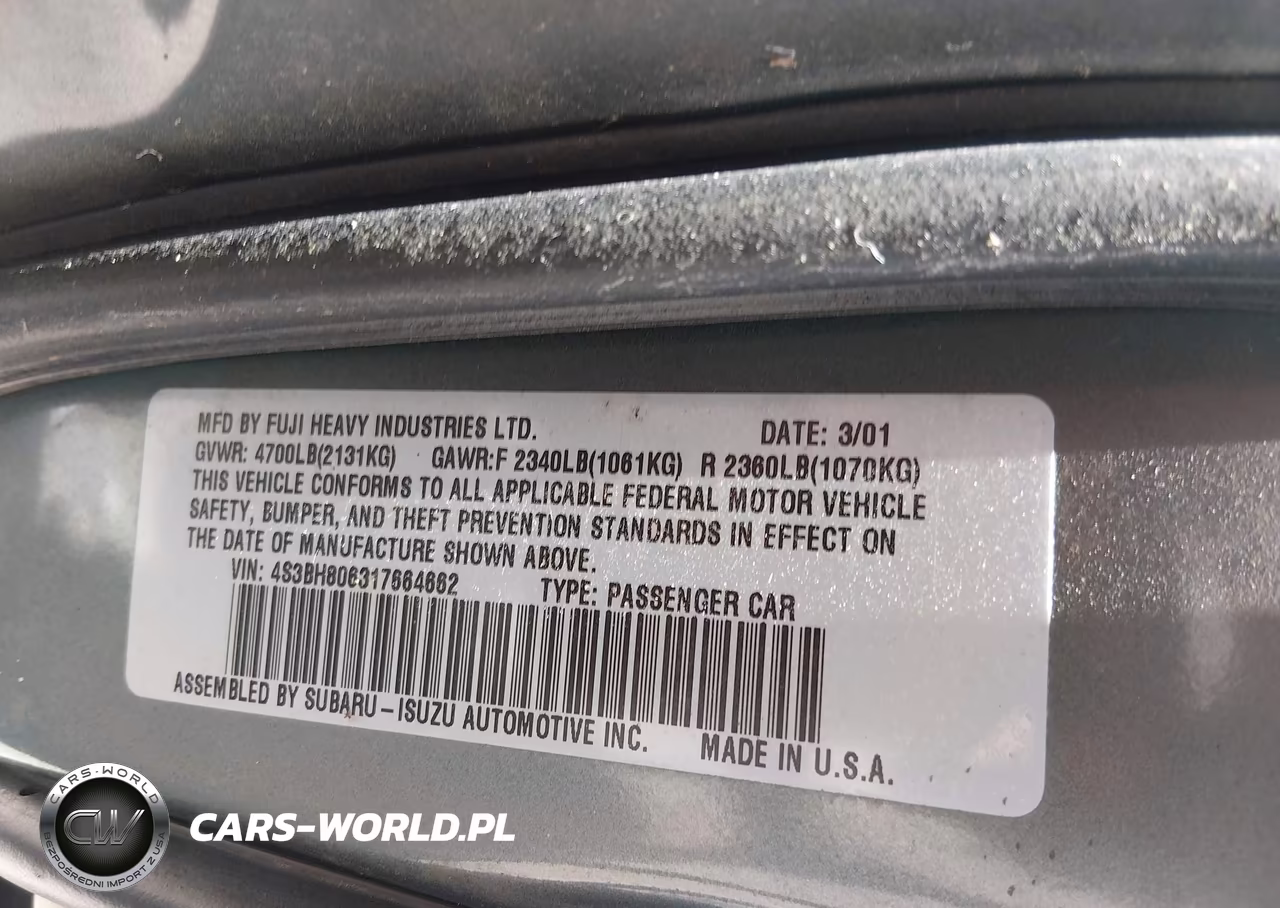 2001 Subaru Outback H6-3.0 VIN:4S3BH806317664662 - 9