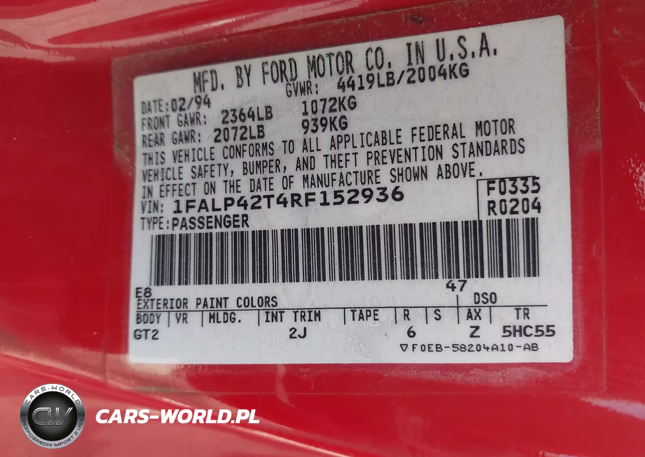 1994 Ford Mustang Gt VIN:1FALP42T4RF152936 - 9