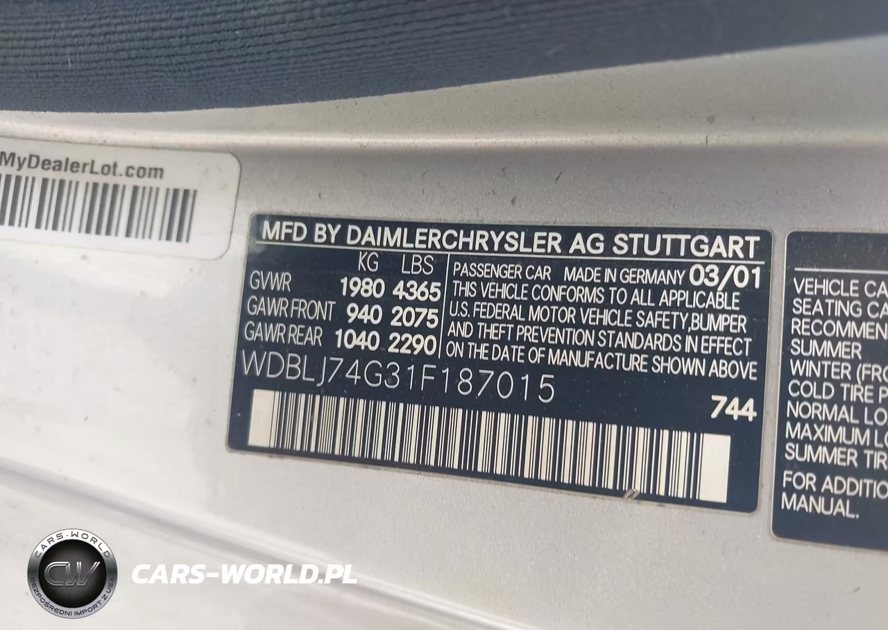 2001 Mercedes-Benz Clk 55 Amg VIN:WDBLJ74G31F187015 - 9