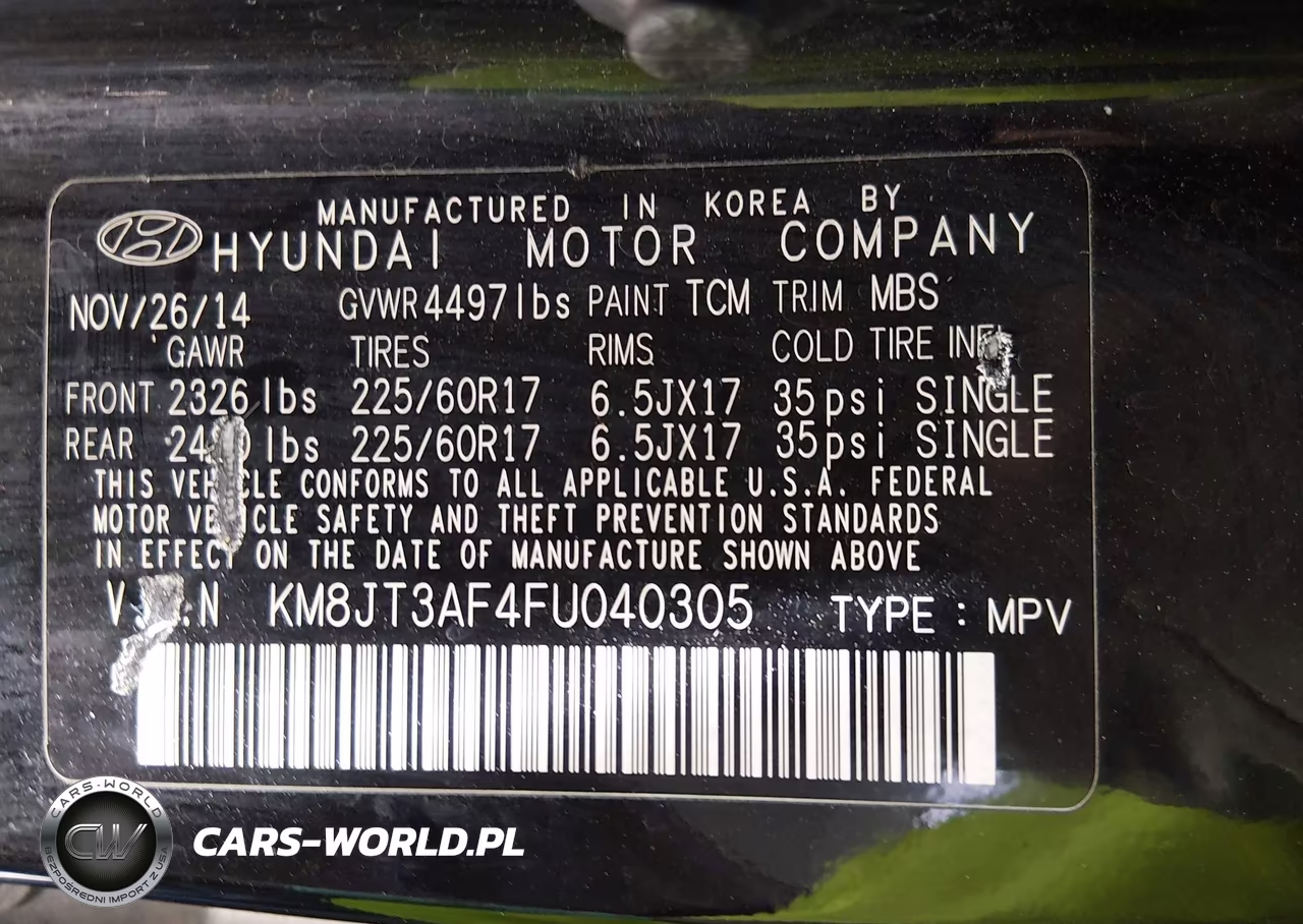 2015 Hyundai Tucson Gls VIN:KM8JT3AF4FU040305 - 9