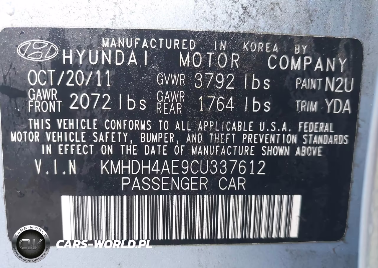 2012 Hyundai Elantra Limited (Ulsan Plant) VIN:KMHDH4AE9CU337612 - 9