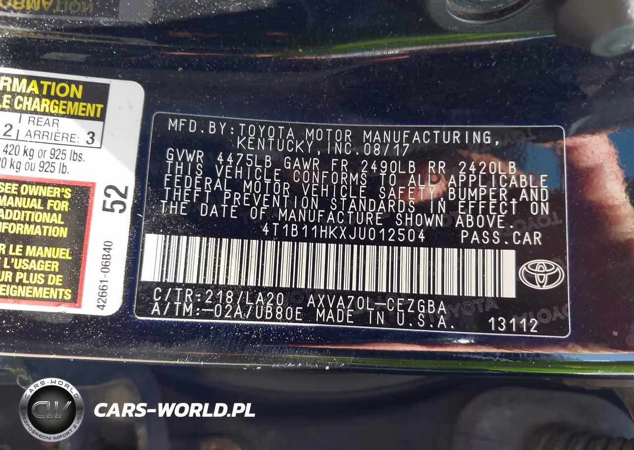 2018 Toyota Camry Xle VIN:4T1B11HKXJU012504 - 9