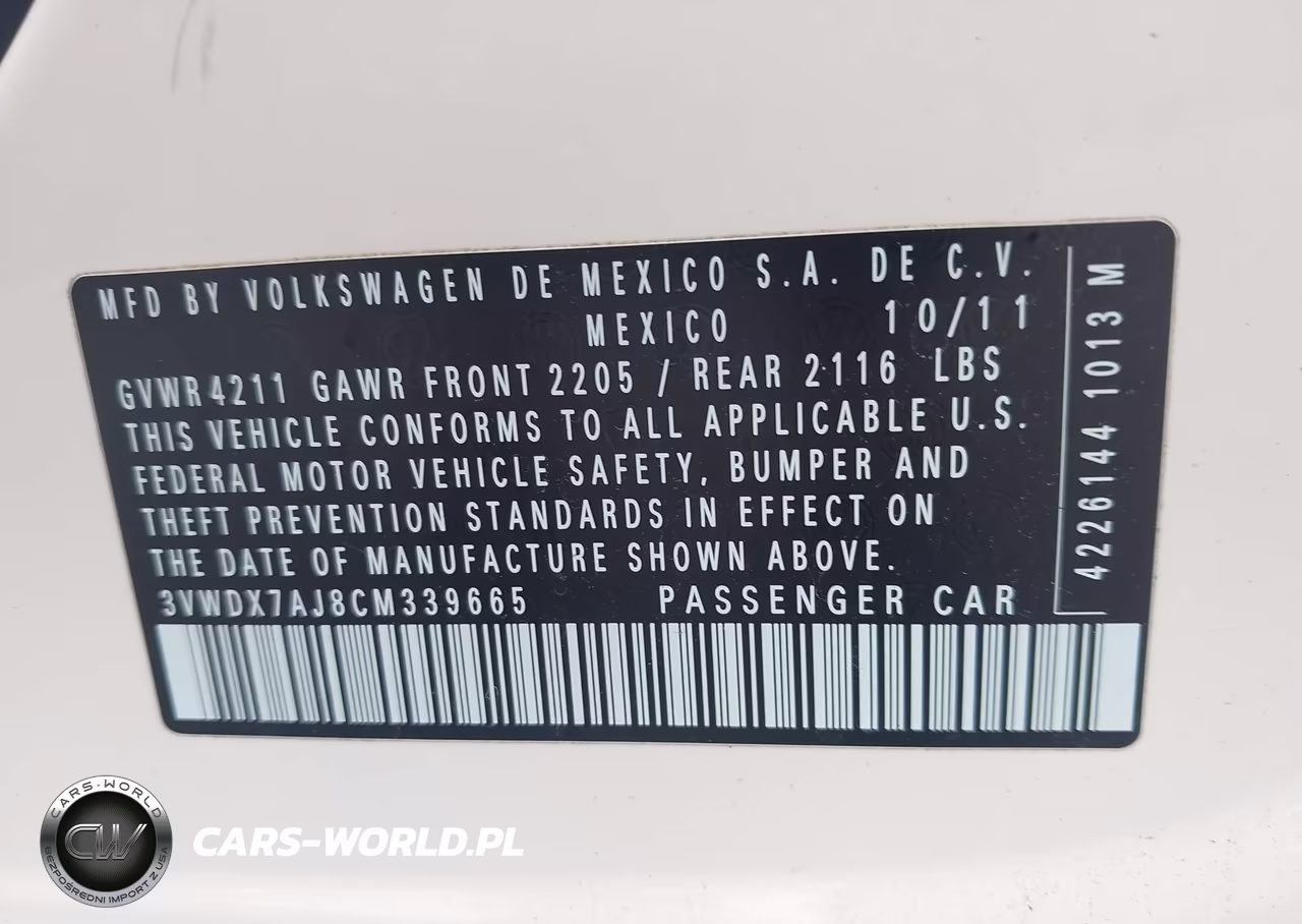 2012 Volkswagen Jetta 2.5L Se VIN:3VWDX7AJ8CM339665 - 9
