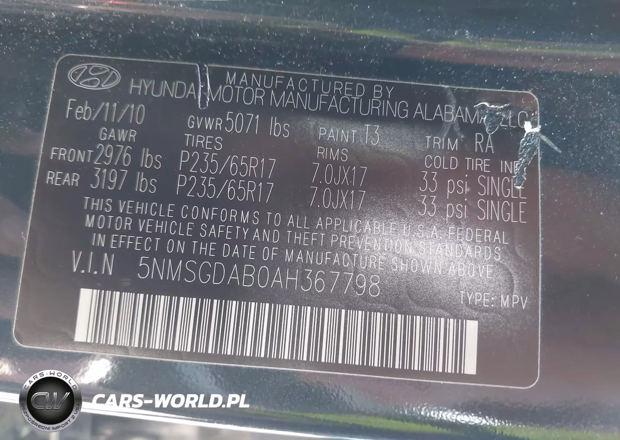 2010 Hyundai Santa Fe Gls VIN:5NMSGDAB0AH367798 - 9