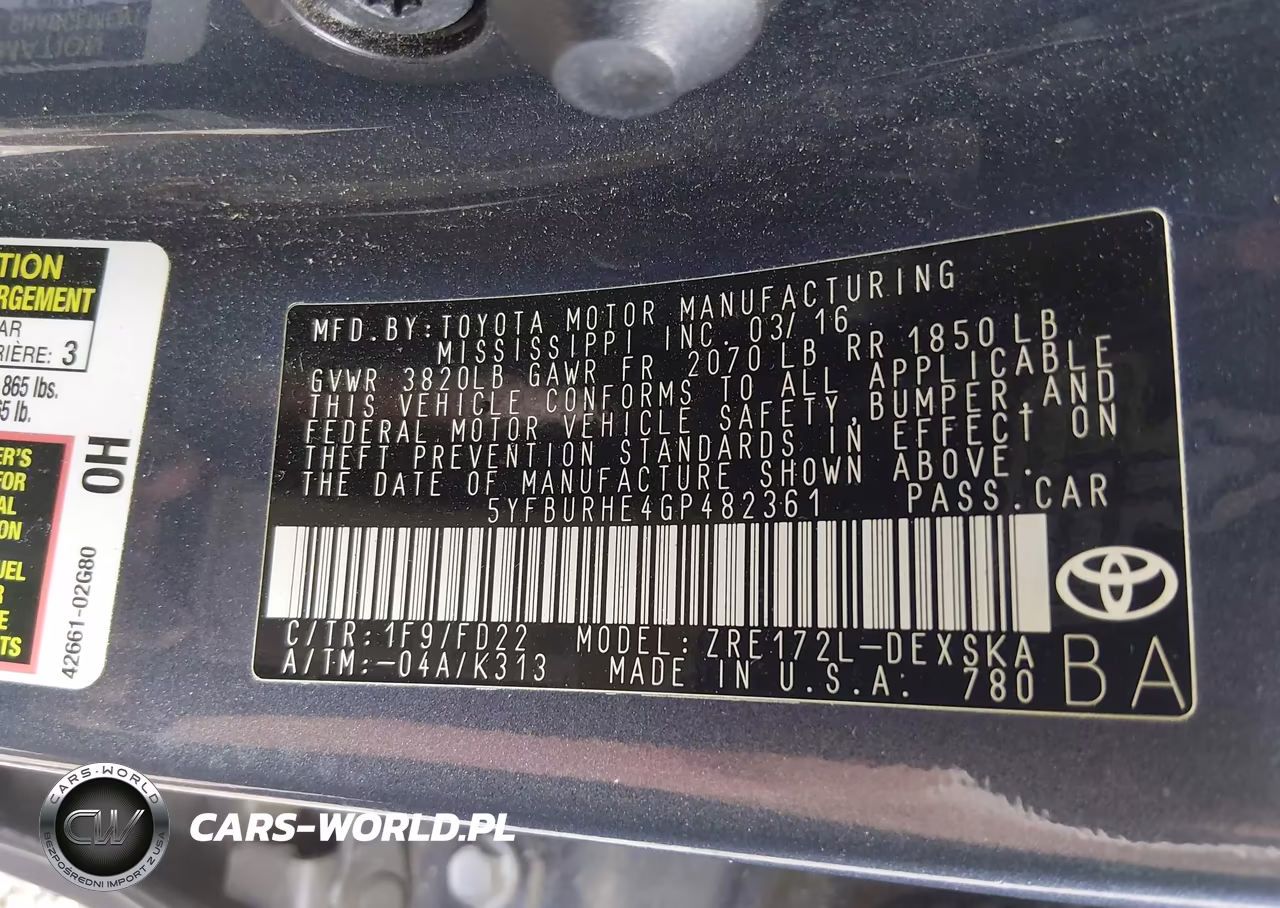 2016 Toyota Corolla S Plus VIN:5YFBURHE4GP482361 - 9