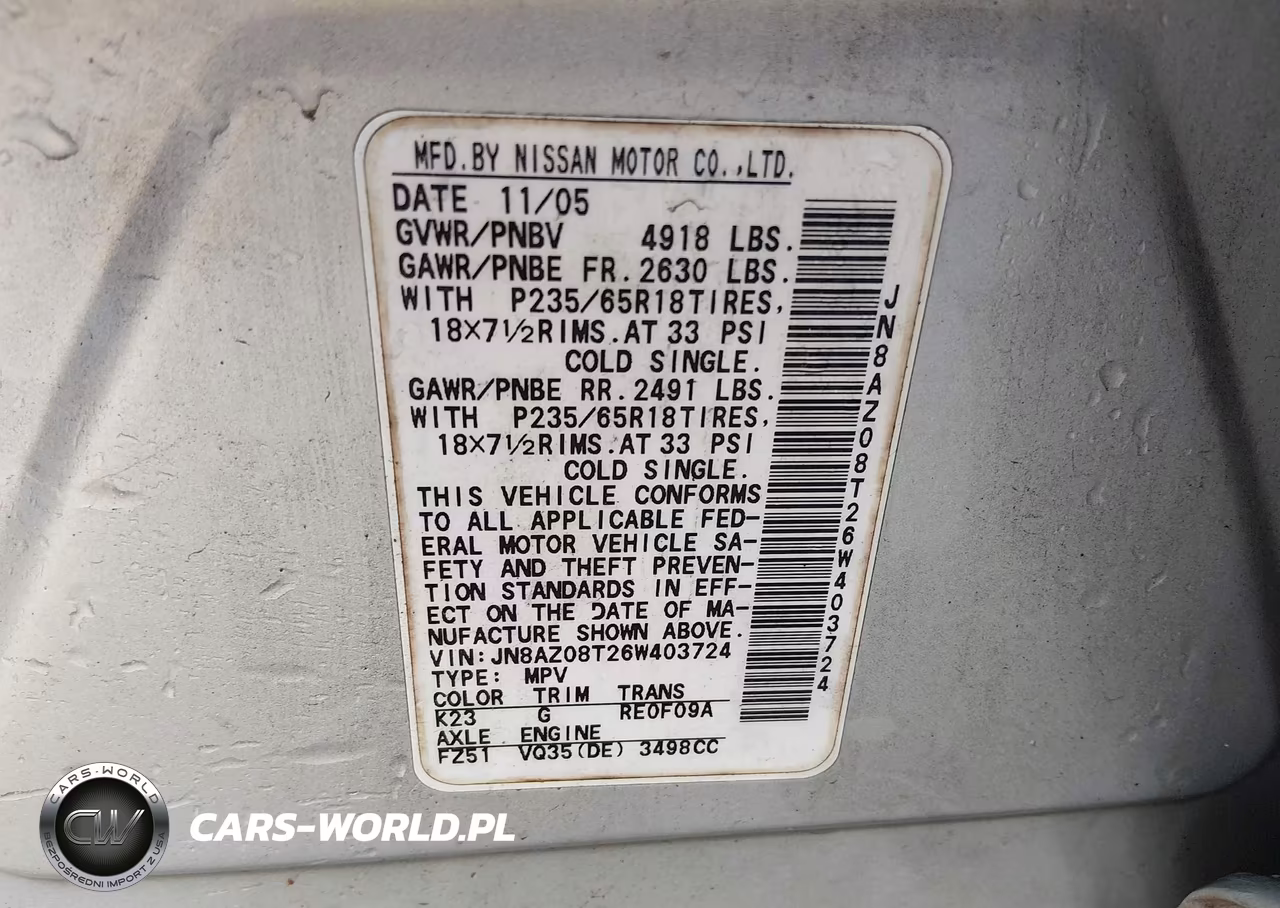 2006 Nissan Murano Sl VIN:JN8AZ08T26W403724 - 9