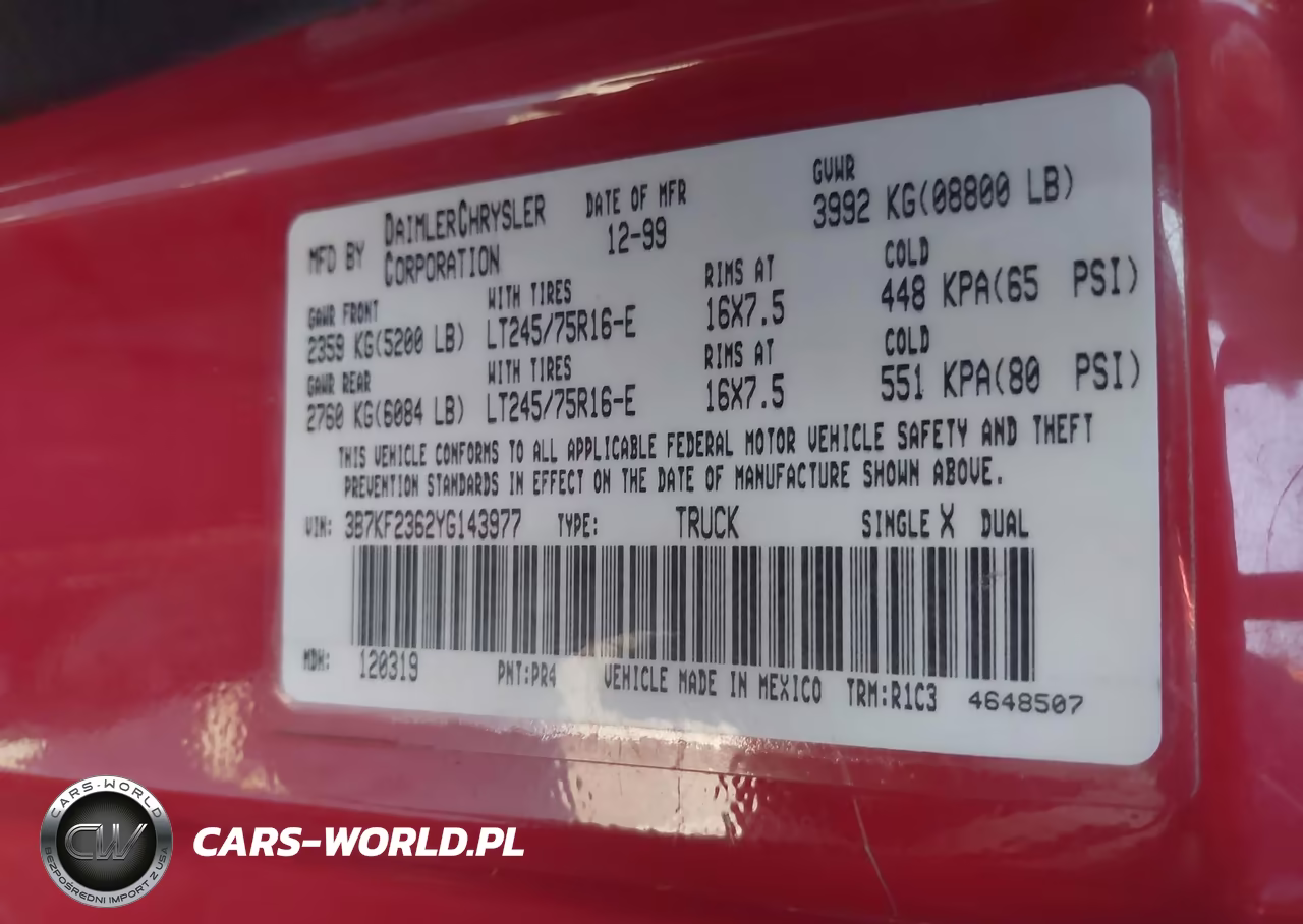 2000 Dodge Ram 2500 St VIN:3B7KF2362YG143977 - 9