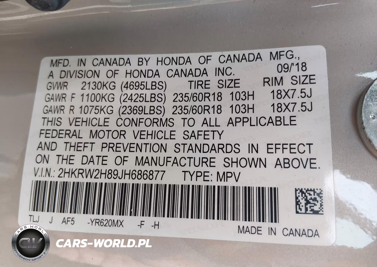 2018 Honda Cr-V Exl VIN:2HKRW2H89JH686877 - 9
