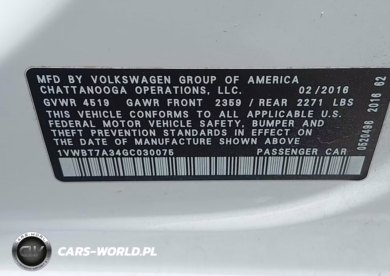 2016 Volkswagen Passat 1.8T Se VIN:1VWBT7A34GC030075 - 9