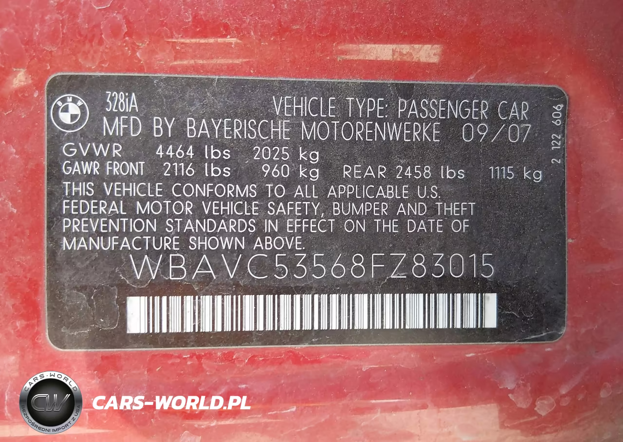 2008 BMW 328I VIN:WBAVC53568FZ83015 - 9