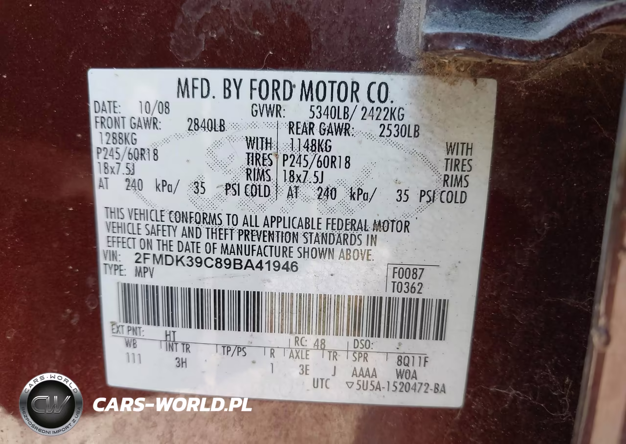 2009 Ford Edge Limited VIN:2FMDK39C89BA41946 - 9
