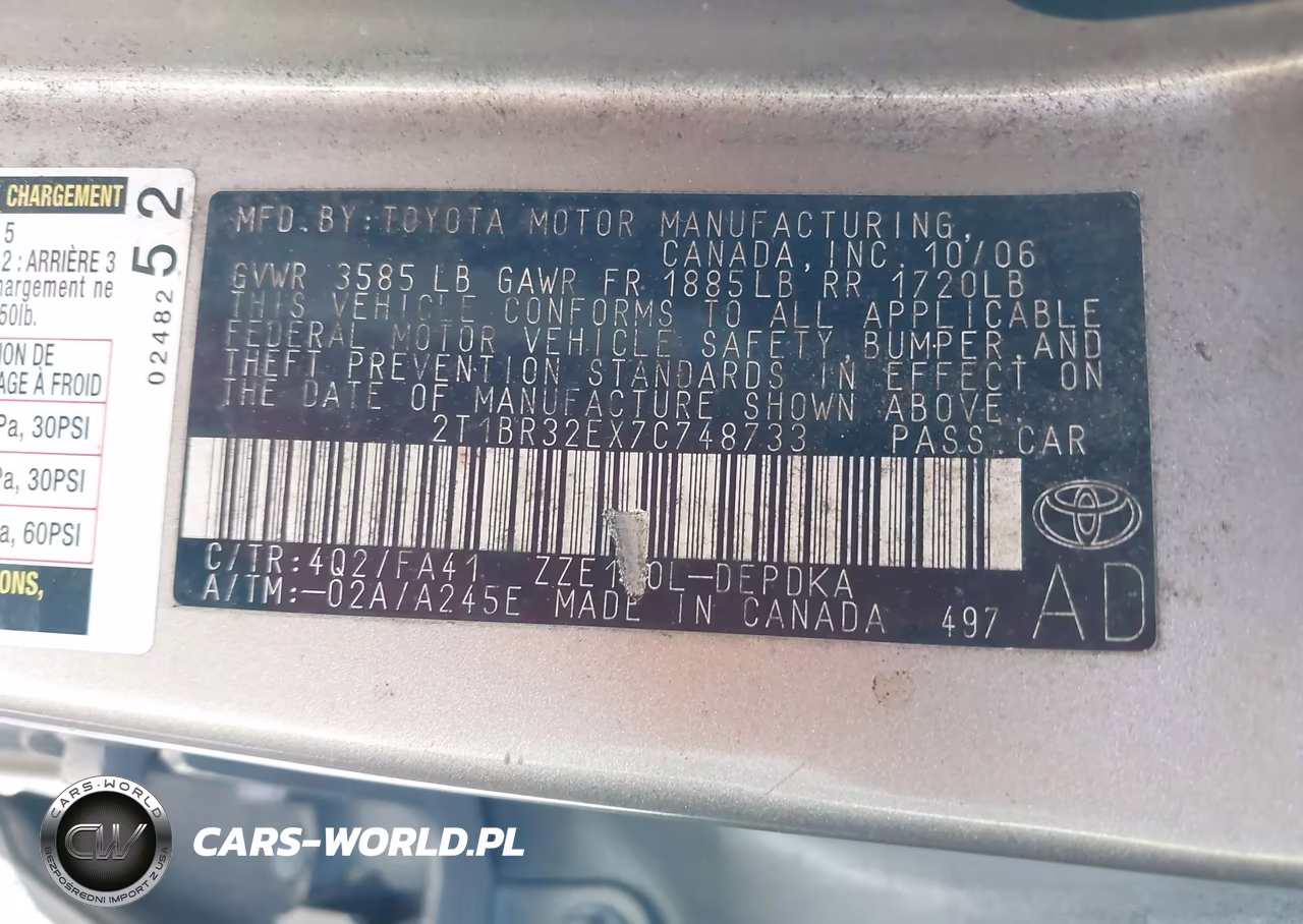 2007 Toyota Corolla Ce VIN:2T1BR32EX7C748733 - 9