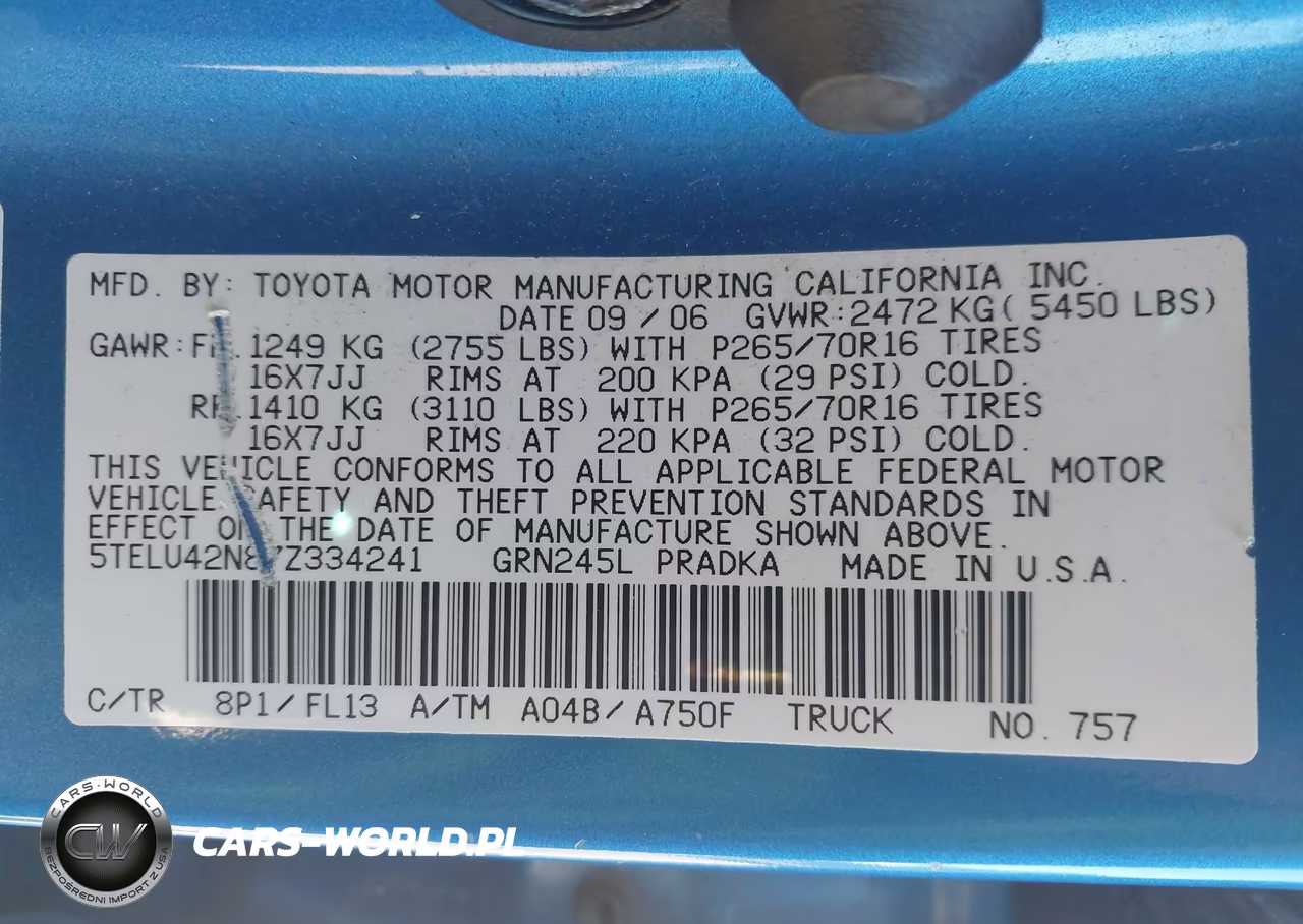 2007 Toyota Tacoma Base V6 VIN:5TELU42N87Z334241 - 9
