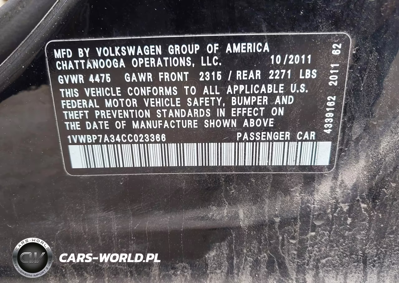 2012 Volkswagen Passat 2.5L Se VIN:1VWBP7A34CC023366 - 9