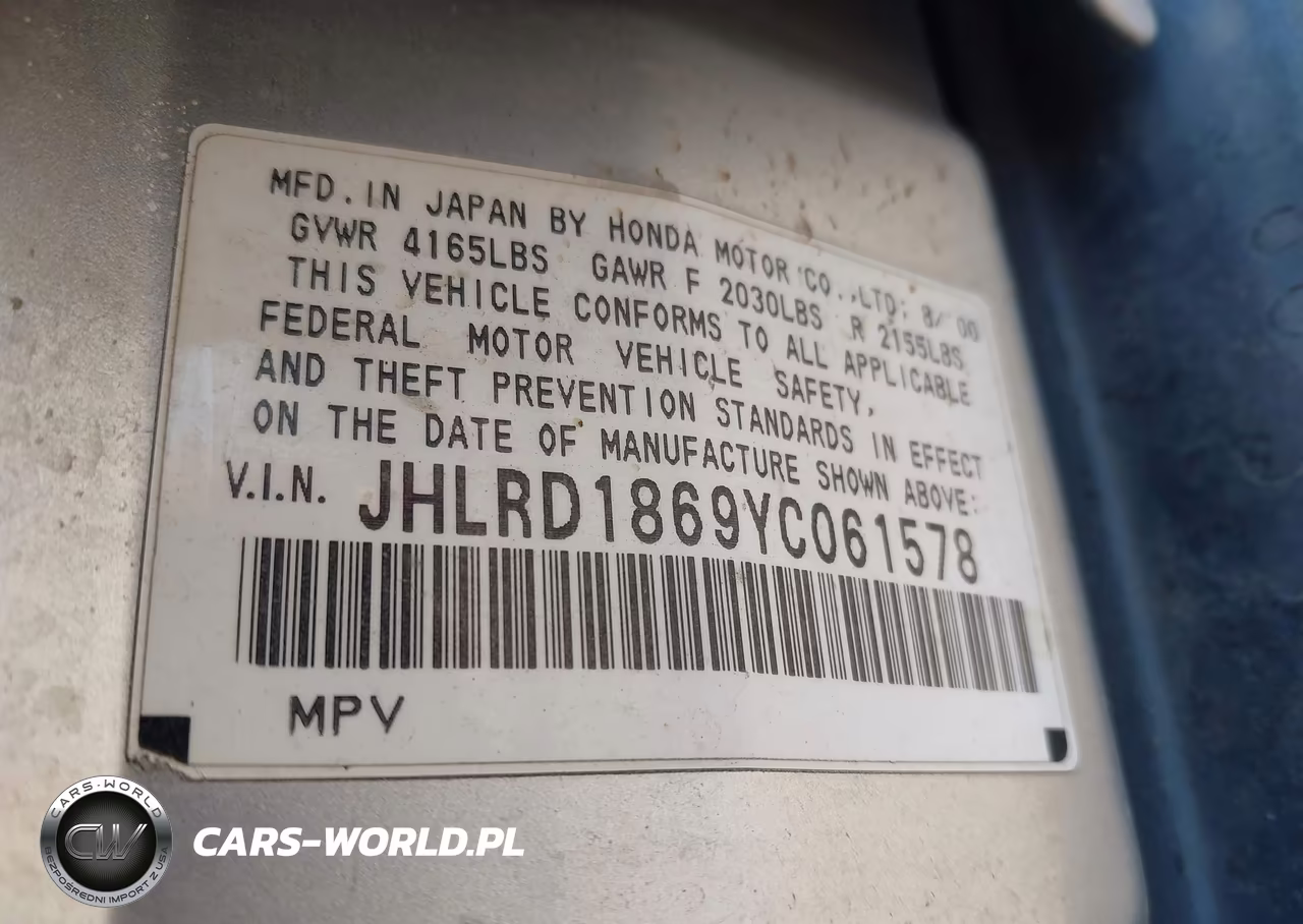 2000 Honda Cr-V Ex VIN:JHLRD1869YC061578 - 9