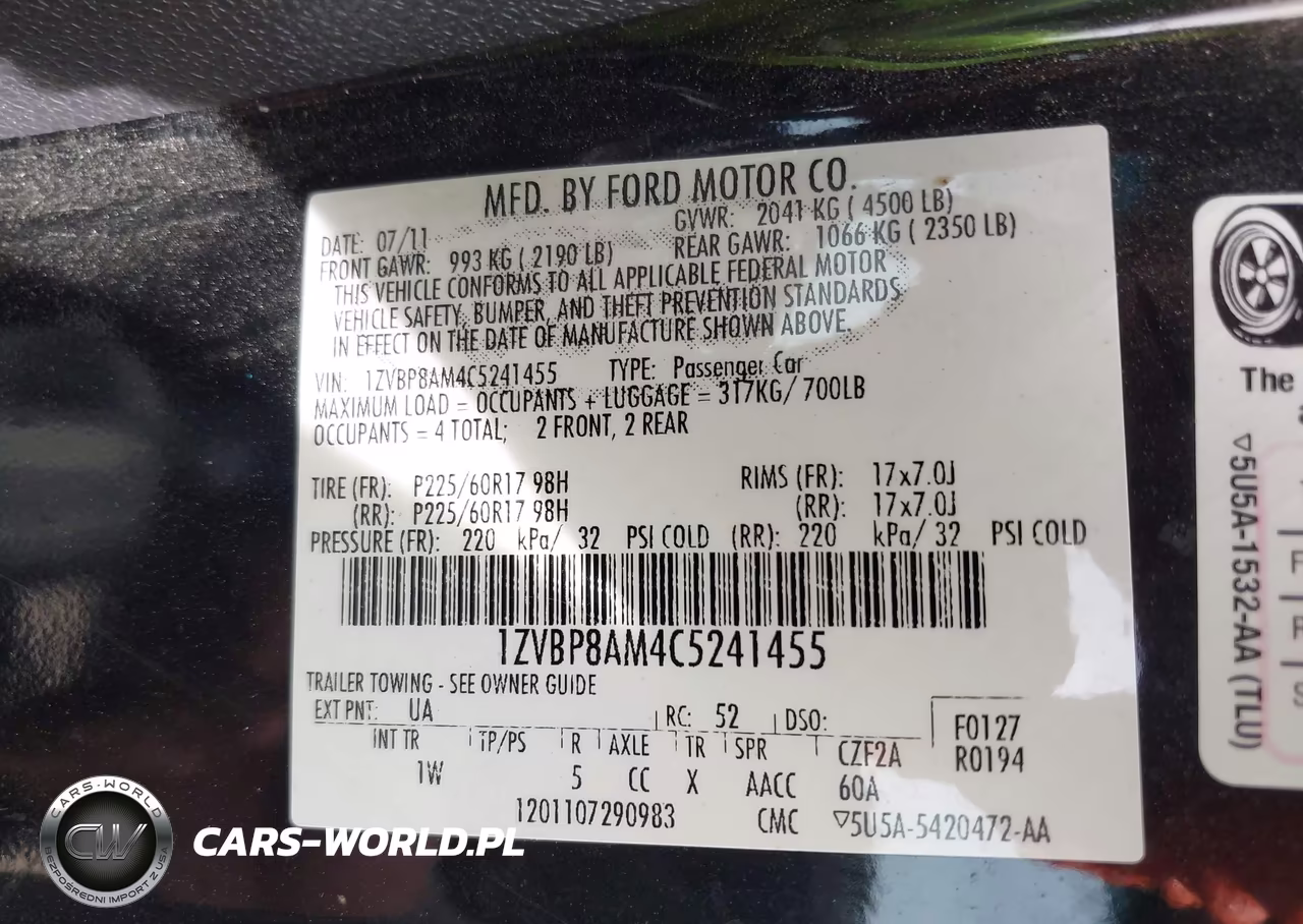 2012 Ford Mustang V6 VIN:1ZVBP8AM4C5241455 - 9