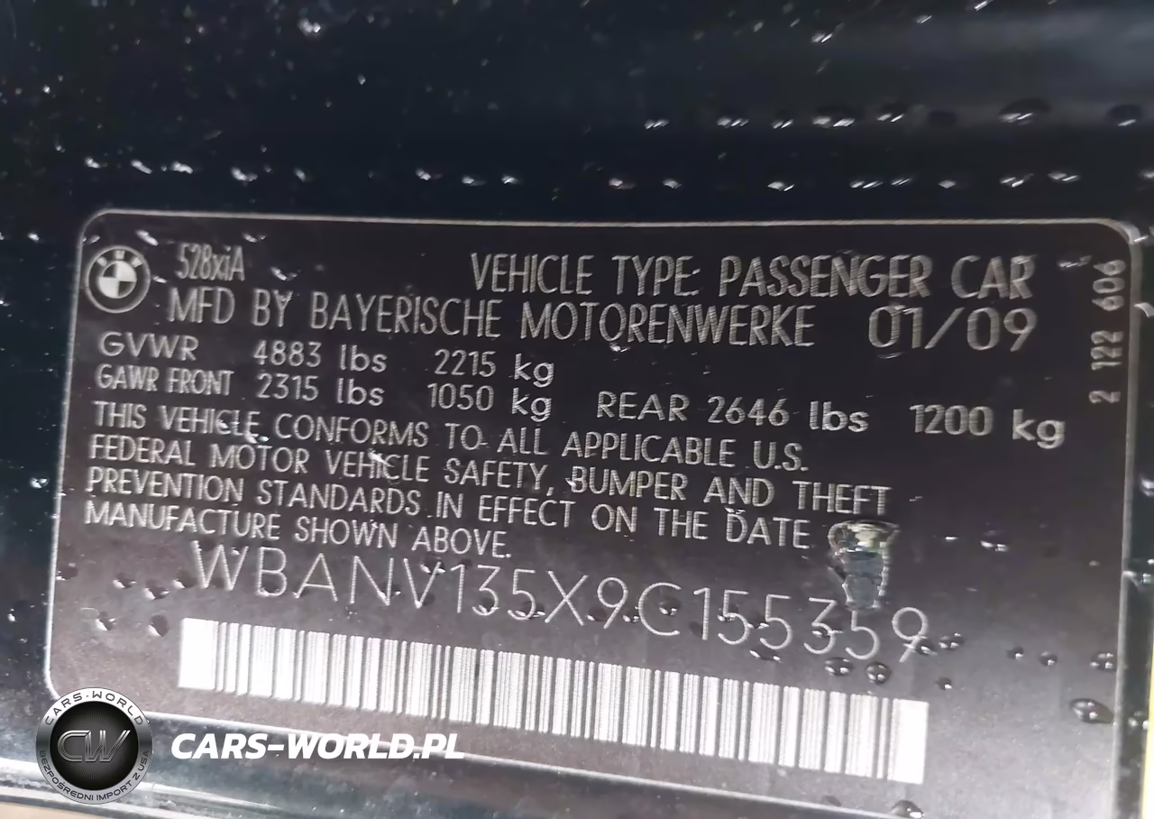 2009 BMW 528I xDrive VIN:WBANV135X9C155359 - 9