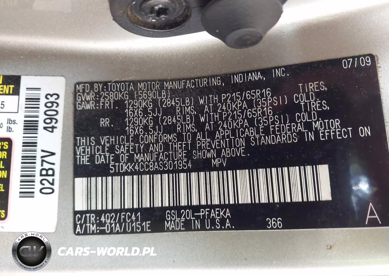 2010 Toyota Sienna Le VIN:5TDKK4CC8AS301954 - 9