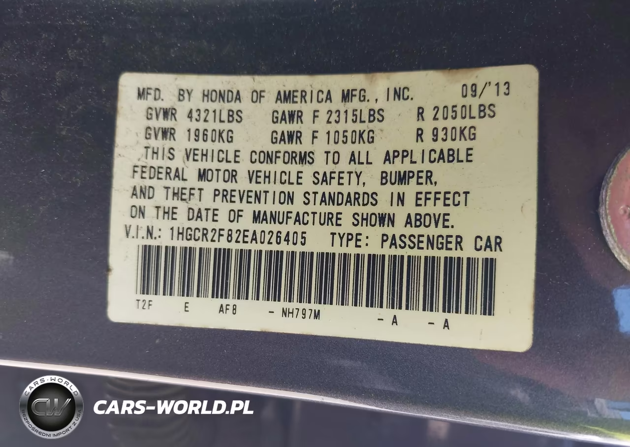 2014 Honda Accord Ex-L VIN:1HGCR2F82EA026405 - 9