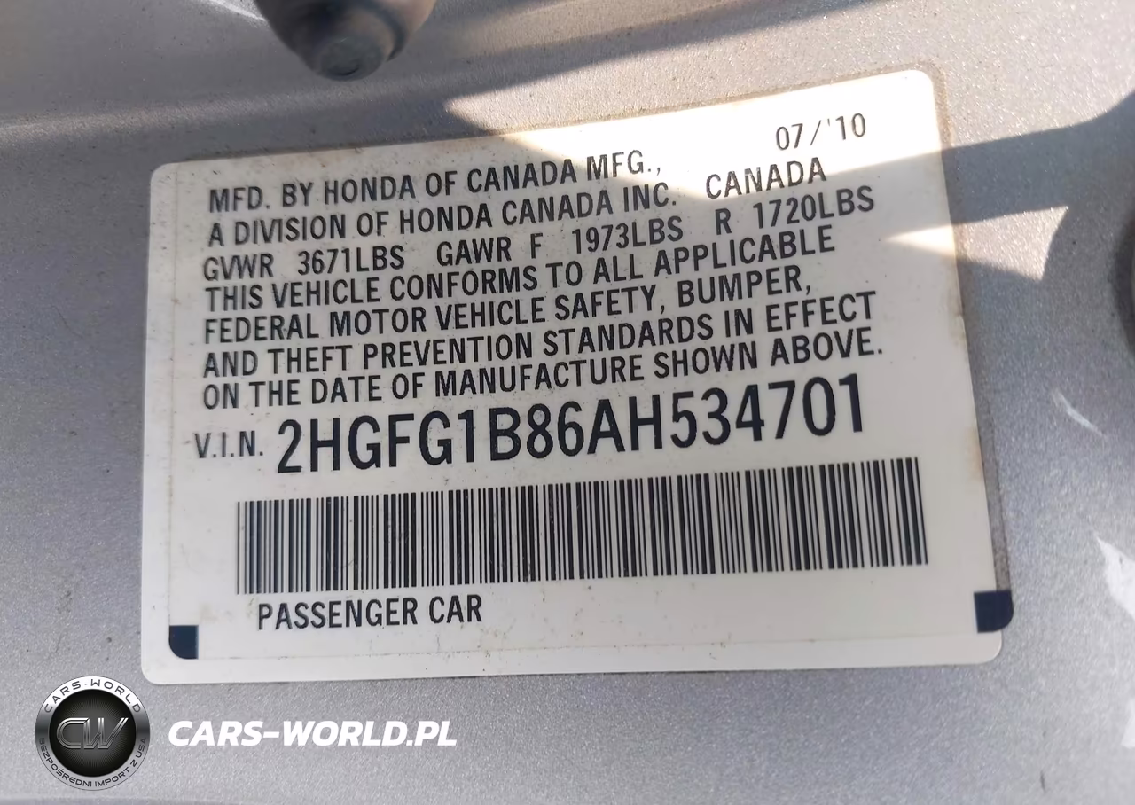 2010 Honda Civic Ex VIN:2HGFG1B86AH534701 - 9