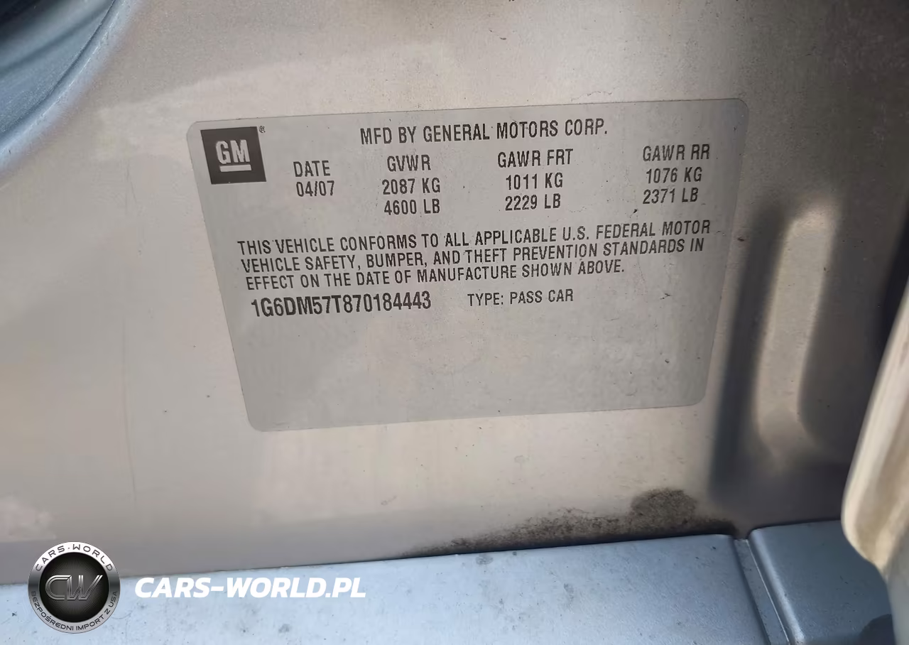 2007 Cadillac Cts Base W-1Sa VIN:1G6DM57T870184443 - 9