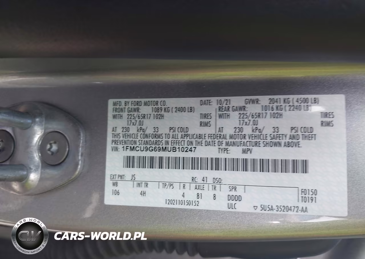 2021 Ford Escape Se VIN:1FMCU9G69MUB10247 - 9