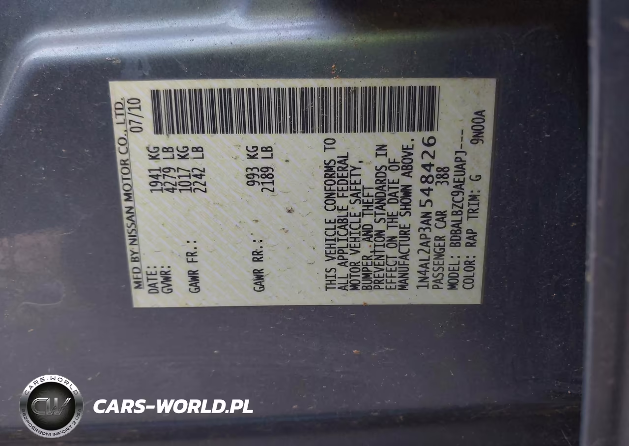 2010 Nissan Altima 2.5 S VIN:1N4AL2AP3AN548426 - 9