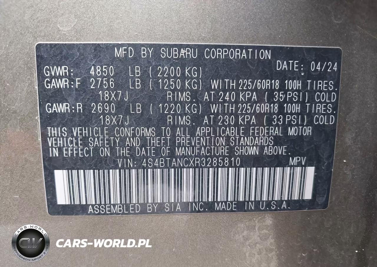 2024 Subaru Outback Limited VIN:4S4BTANCXR3285810 - 9