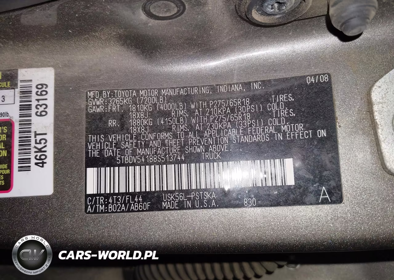 2008 Toyota Tundra Sr5 5.7L V8 VIN:5TBDV54188S513744 - 9
