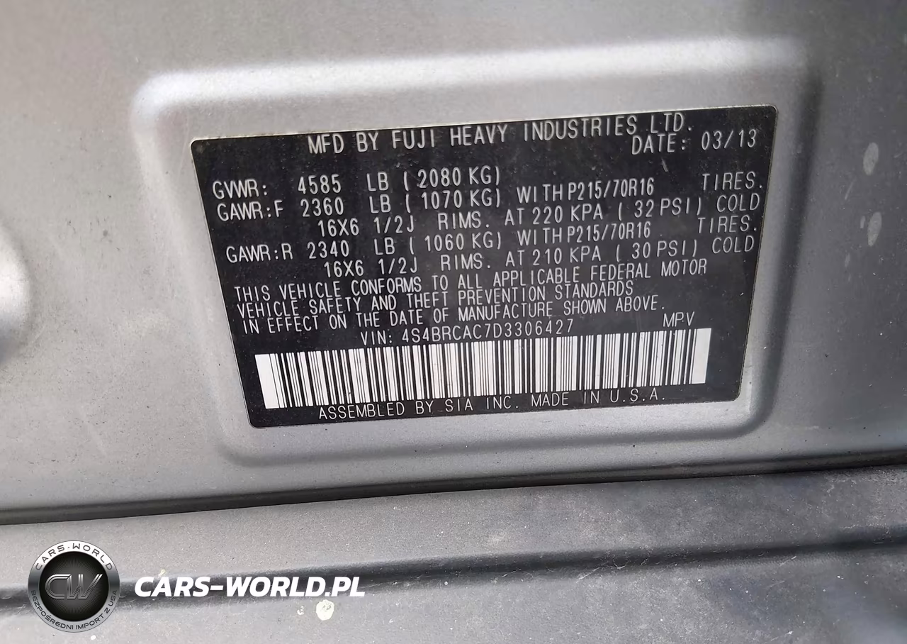 2013 Subaru Outback 2.5I VIN:4S4BRCAC7D3306427 - 9