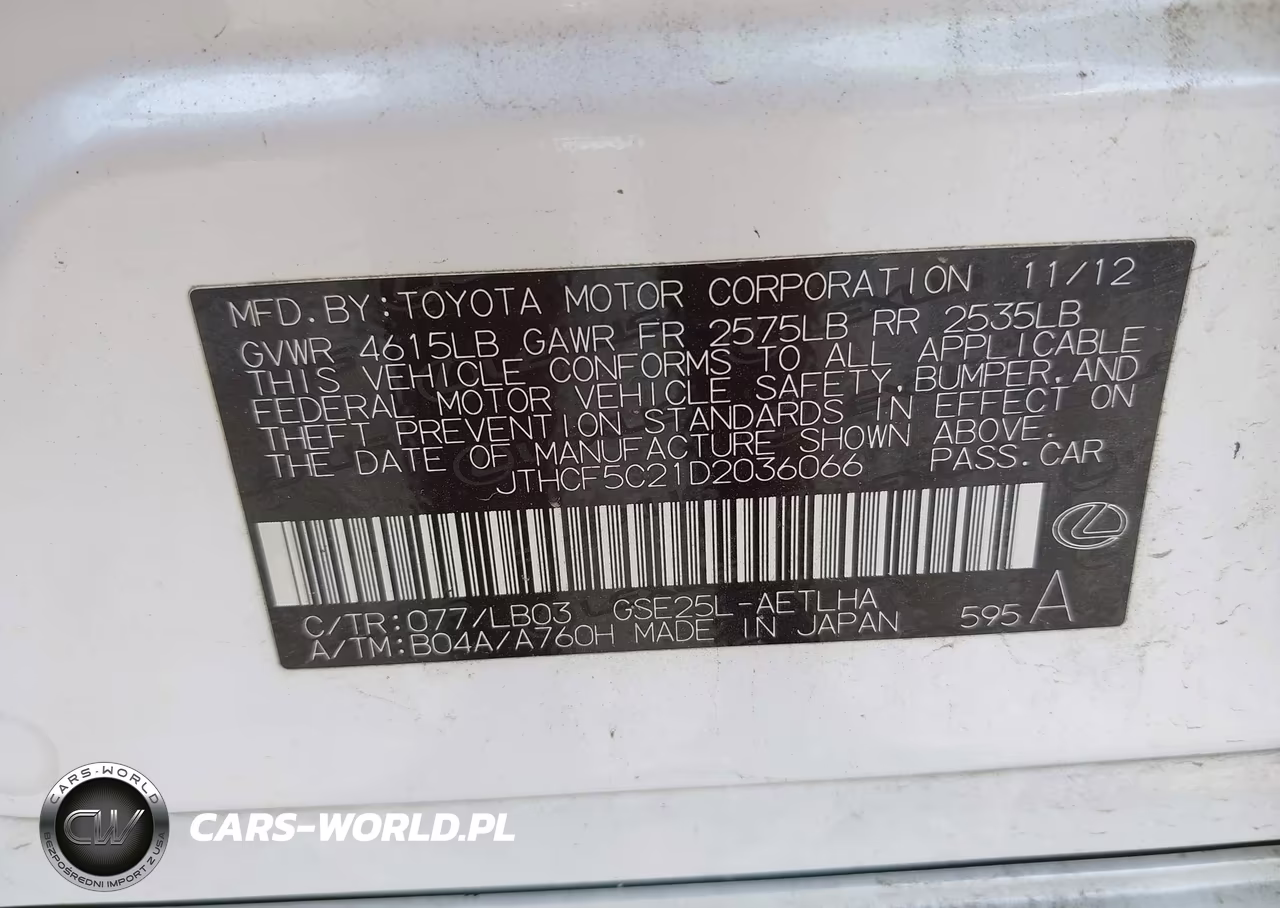 2013 Lexus Is 250 VIN:JTHCF5C21D2036066 - 9