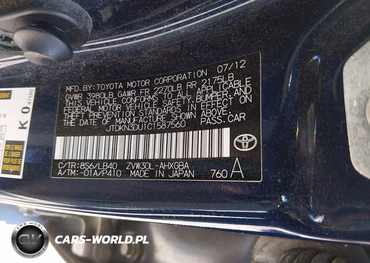 2012 Toyota Prius Five VIN:JTDKN3DU1C1587560 - 9