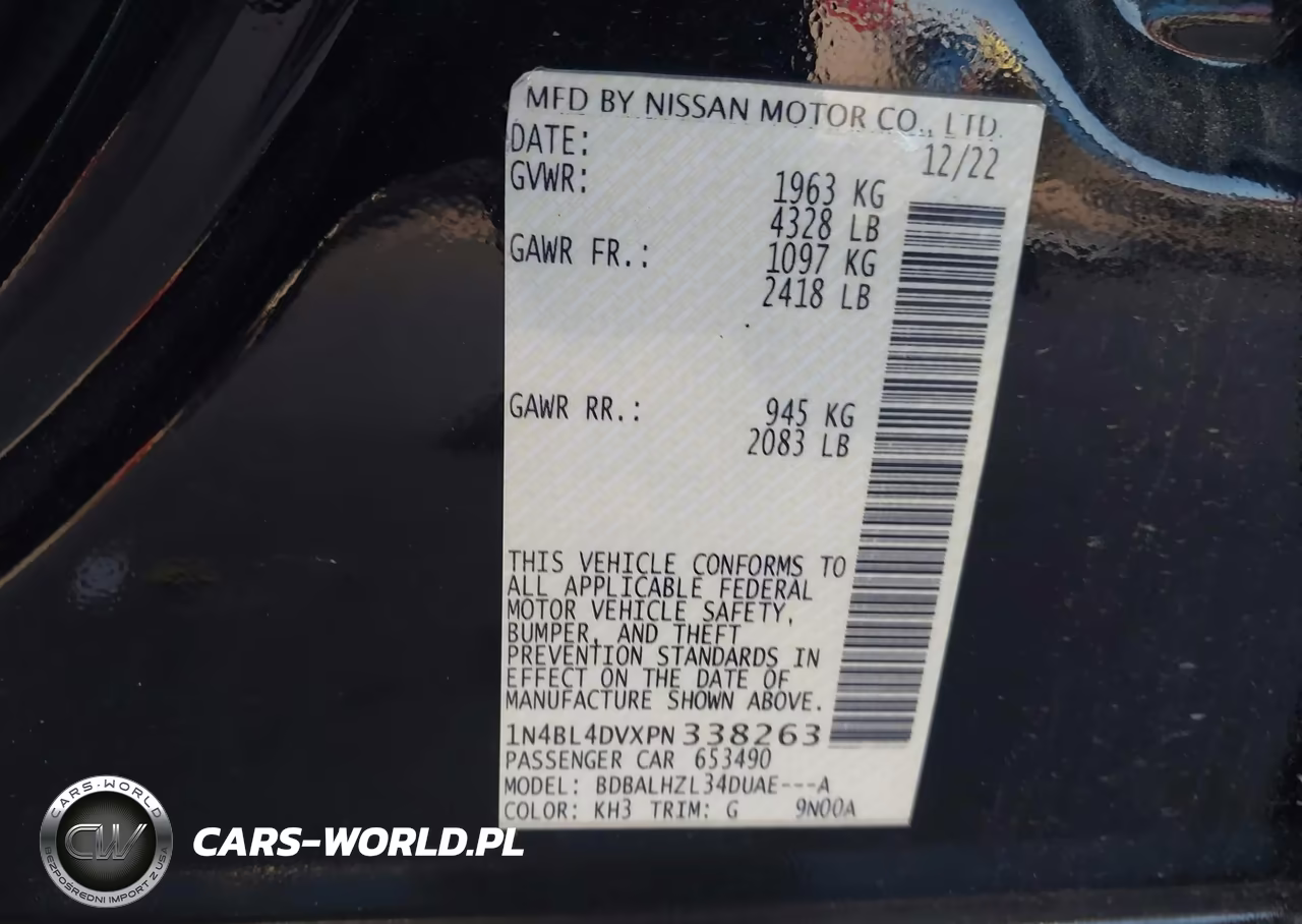 2023 Nissan Altima Sv Fwd VIN:1N4BL4DVXPN338263 - 9