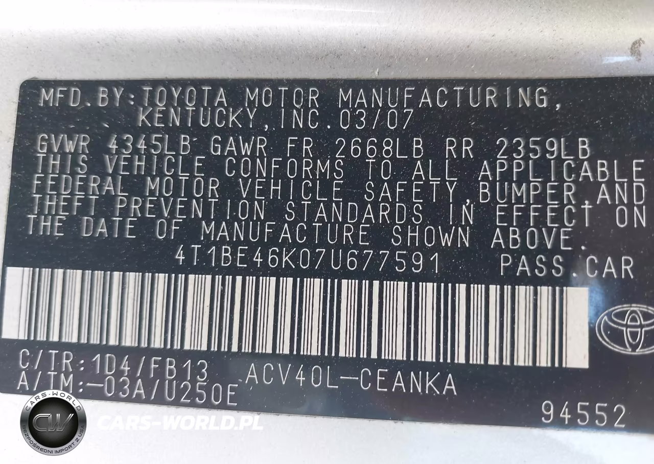 2007 Toyota Camry Le VIN:4T1BE46K07U677591 - 9