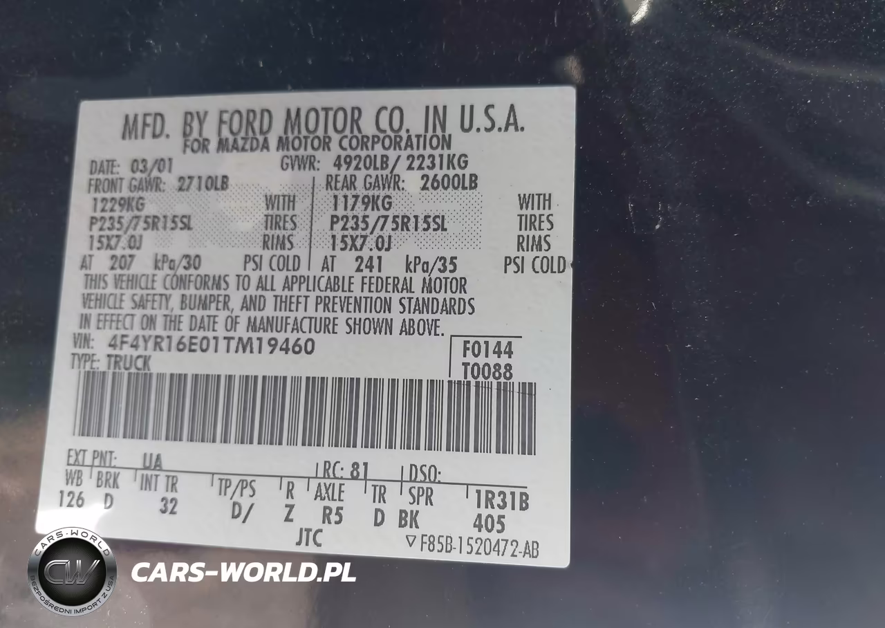 2001 Mazda B3000 Ds-Se VIN:4F4YR16E01TM19460 - 9