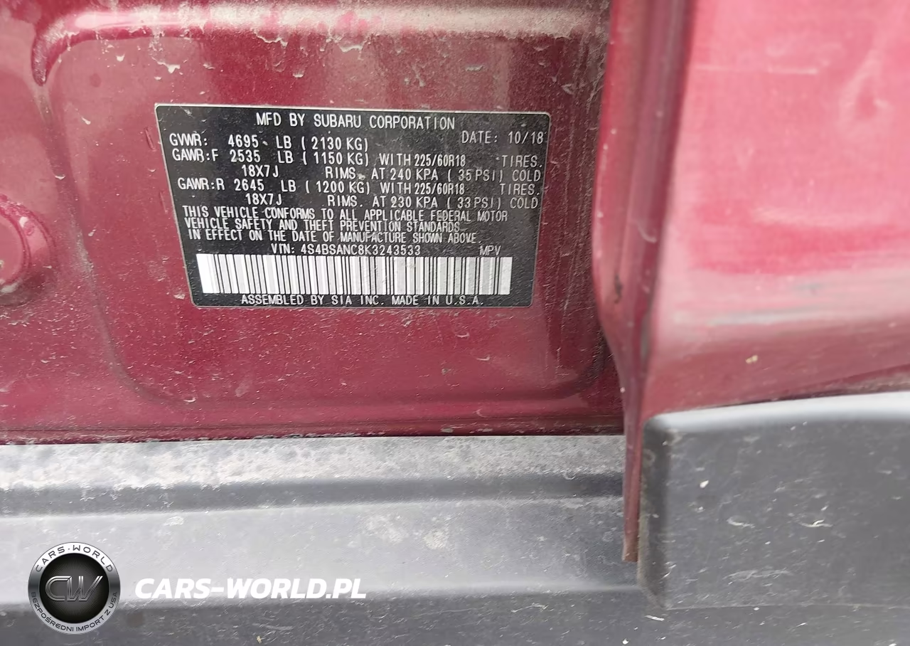 2019 Subaru Outback 2.5I Limited VIN:4S4BSANC8K3243533 - 9
